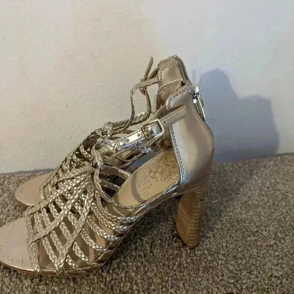 Vince Camuto Gold Braided Strappy Heels Ankle Strap Party Shoes 5.5‎ NEW - Picture 6 of 9